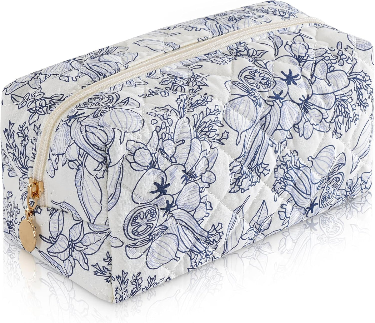 Makeup Bag Travel Toiletry Bag for Women, Small Cosmetic Bags Cute Quilted Cotton Makeup Pouch for Purse Emergency Bag Pencil Case Accessory Bag, Pastel Pink