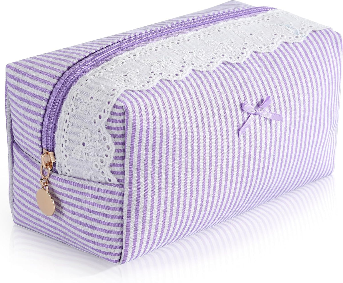 Makeup Bag Travel Toiletry Bag for Women, Small Cosmetic Bags Cute Quilted Cotton Makeup Pouch for Purse Emergency Bag Pencil Case Accessory Bag, Pastel Pink
