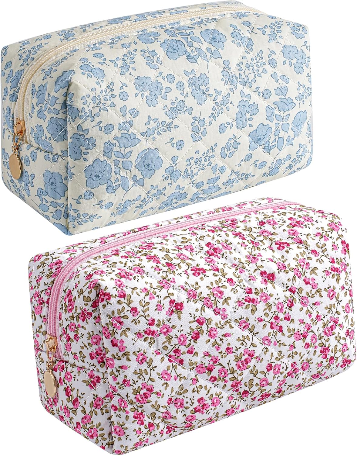 Makeup Bag Travel Cosmetic Bag for Women Girls, Zipper Make Up Pouch, Floral Flowers Toiletry Organizer Makeup, Portable Storage Cosmetic Travel Cloth Bag (Pink)