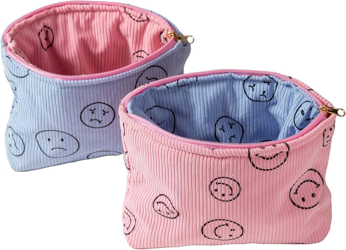 Cosmetic Bags for Women - Corduroy Cosmetic Bag Aesthetic Women Handbags Purses Smile Dots Makeup Organizer Storage Makeup Bag Girls Case Bags (A-Beige)