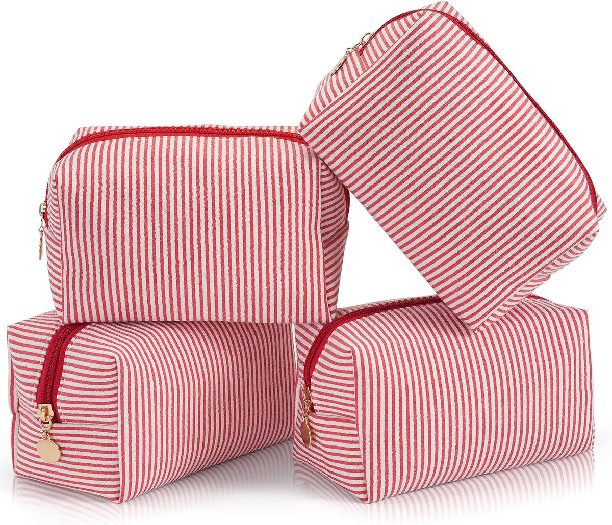 Makeup Bag Travel Toiletry Bag for Women, Small Cosmetic Bags Cute Quilted Cotton Makeup Pouch for Purse Emergency Bag Pencil Case Accessory Bag, Pastel Pink