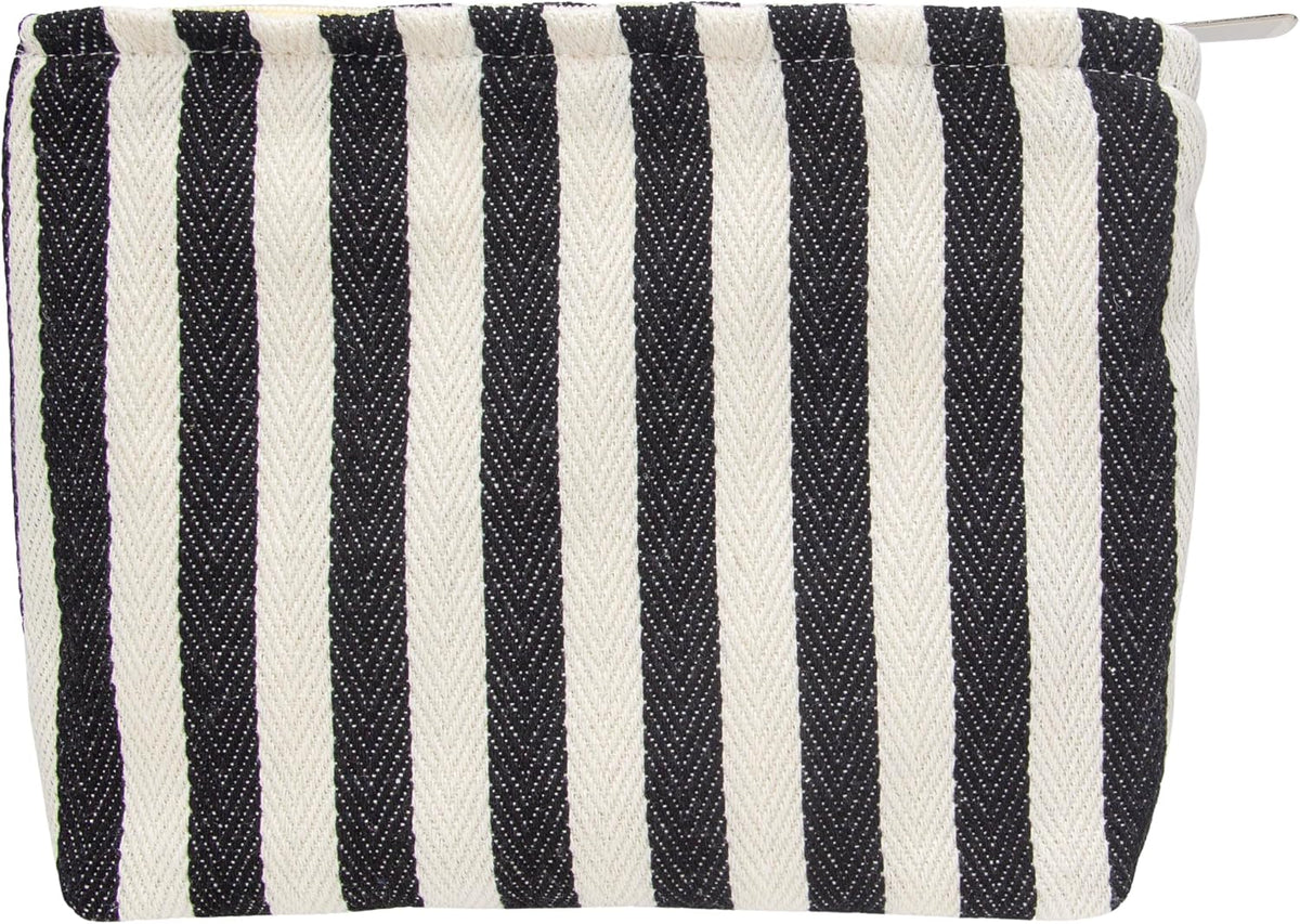 Flat Makeup Bag for Women,Zipper Cosmetic Pouch,Vintage Stripe Navy Blue