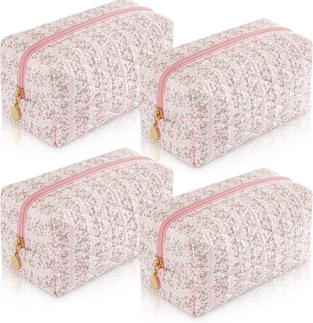 Makeup Bag Travel Toiletry Bag for Women, Small Cosmetic Bags Cute Quilted Cotton Makeup Pouch for Purse Emergency Bag Pencil Case Accessory Bag, Pastel Pink