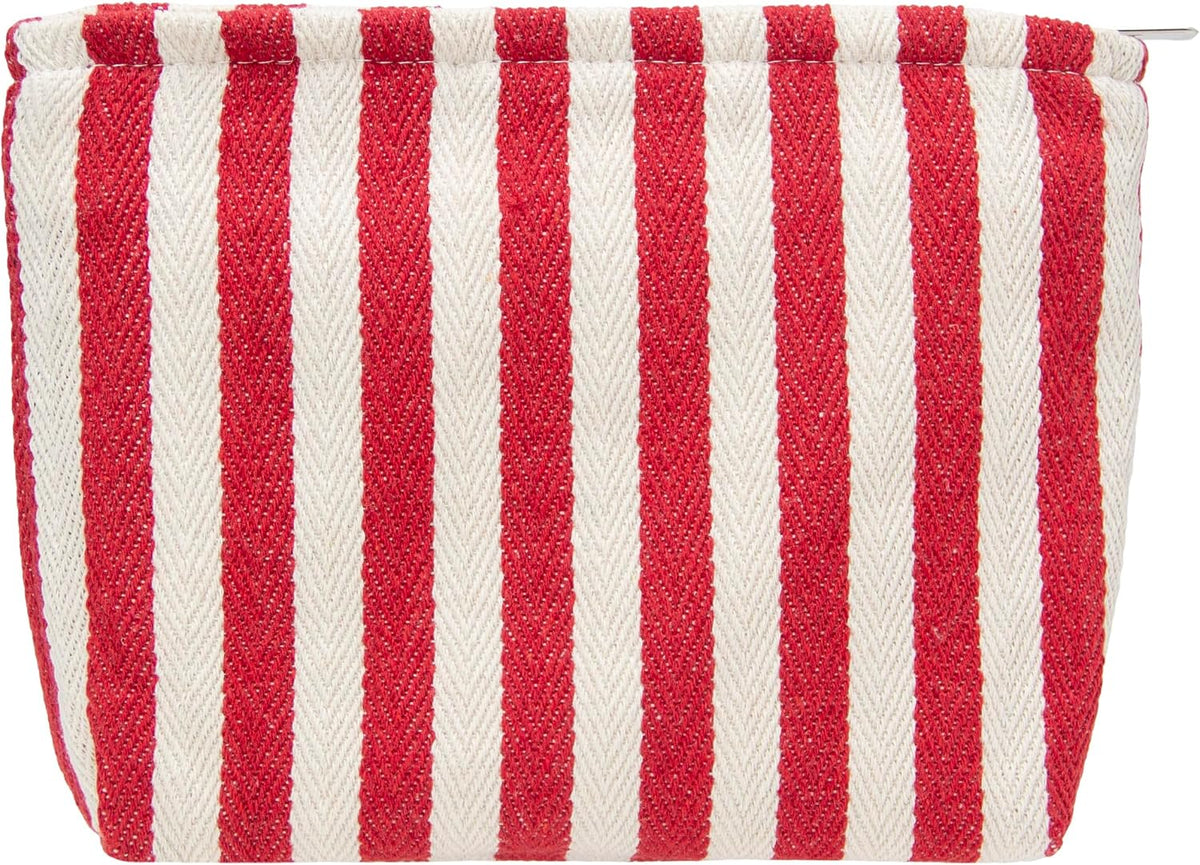 Flat Makeup Bag for Women,Zipper Cosmetic Pouch,Vintage Stripe Navy Blue