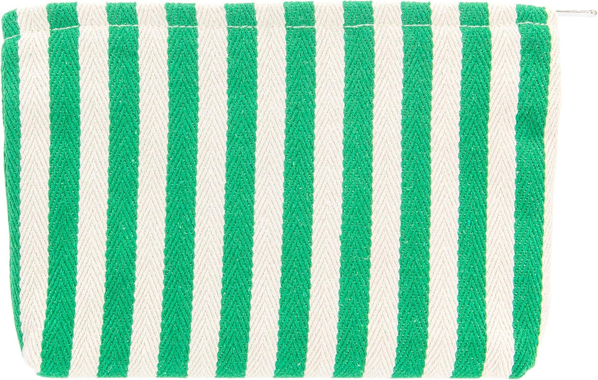 Flat Makeup Bag for Women,Zipper Cosmetic Pouch,Vintage Stripe Navy Blue