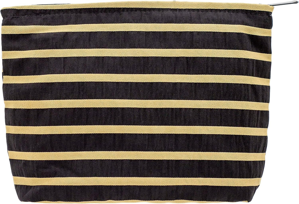Flat Makeup Bag for Women,Zipper Cosmetic Pouch,Vintage Stripe Navy Blue
