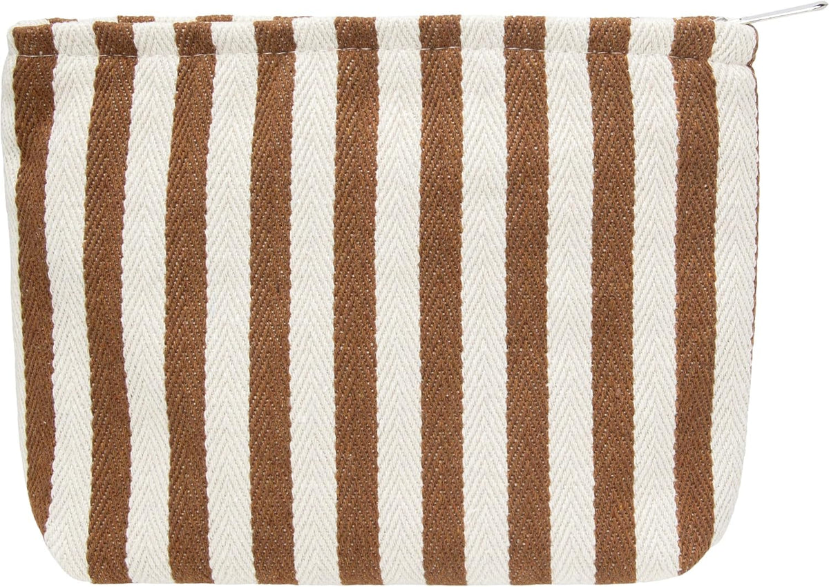 Flat Makeup Bag for Women,Zipper Cosmetic Pouch,Vintage Stripe Navy Blue