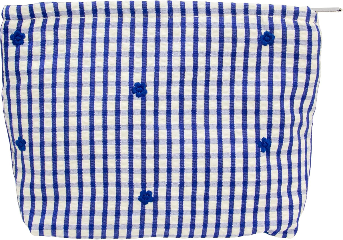 Flat Makeup Bag for Women,Zipper Cosmetic Pouch,Vintage Stripe Navy Blue