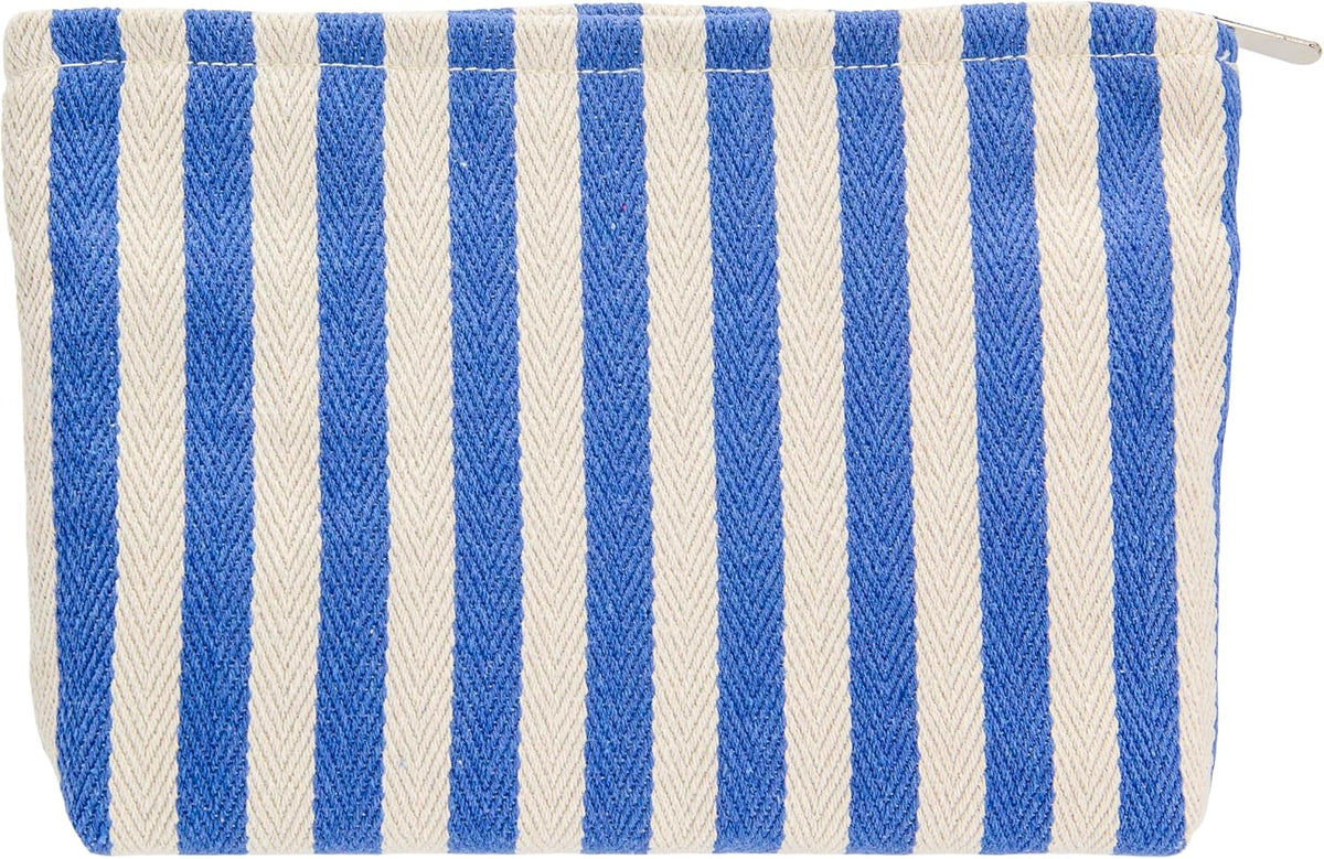Flat Makeup Bag for Women,Zipper Cosmetic Pouch,Vintage Stripe Navy Blue