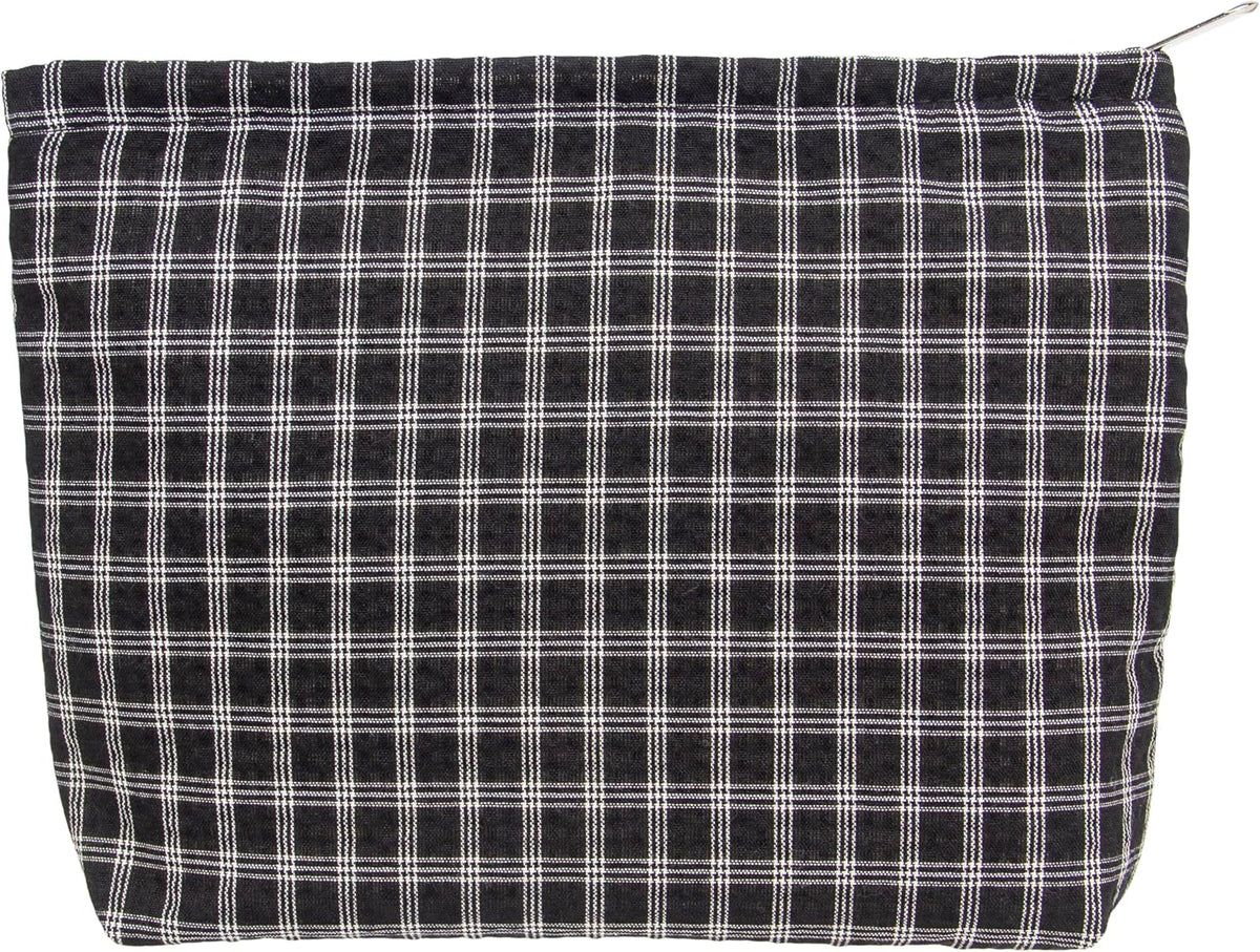 Flat Makeup Bag for Women,Zipper Cosmetic Pouch,Vintage Stripe Navy Blue