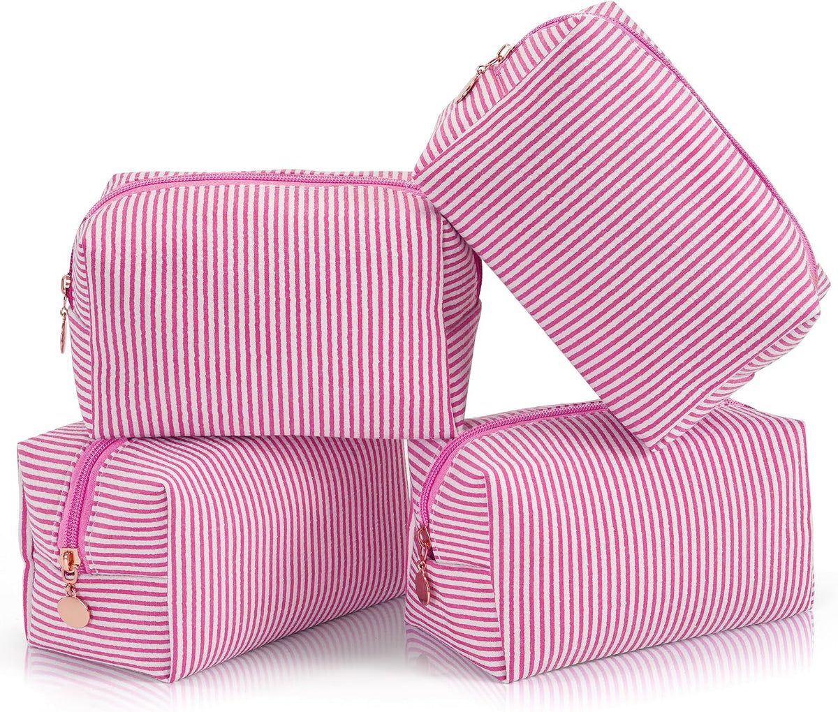 Makeup Bag Travel Toiletry Bag for Women, Small Cosmetic Bags Cute Quilted Cotton Makeup Pouch for Purse Emergency Bag Pencil Case Accessory Bag, Pastel Pink