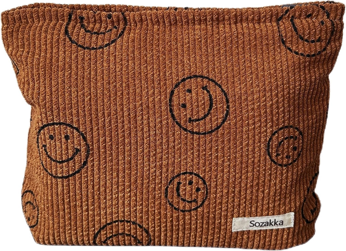Cosmetic Bags for Women - Corduroy Cosmetic Bag Aesthetic Women Handbags Purses Smile Dots Makeup Organizer Storage Makeup Bag Girls Case Bags (A-Beige)