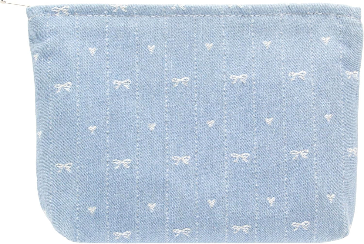 Flat Makeup Bag for Women,Zipper Cosmetic Pouch,Vintage Stripe Navy Blue