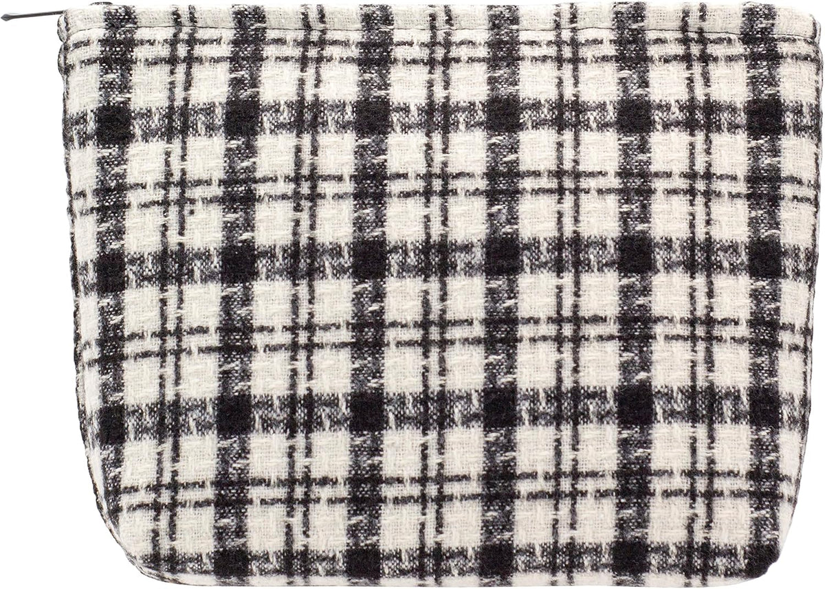 Flat Makeup Bag for Women,Zipper Cosmetic Pouch,Vintage Stripe Navy Blue